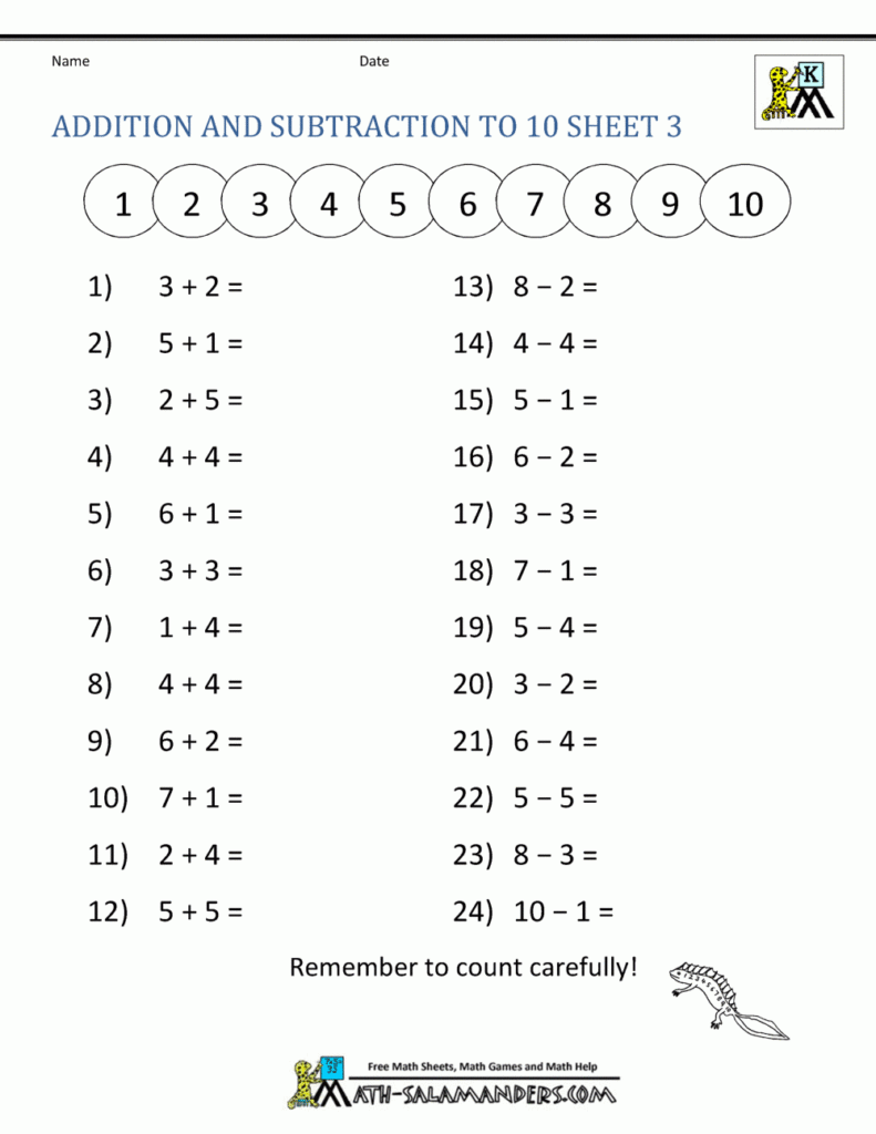 Math Addition Subtraction Worksheets