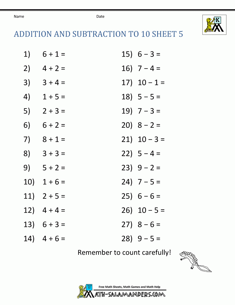 Kindergarten Math Worksheets Addition