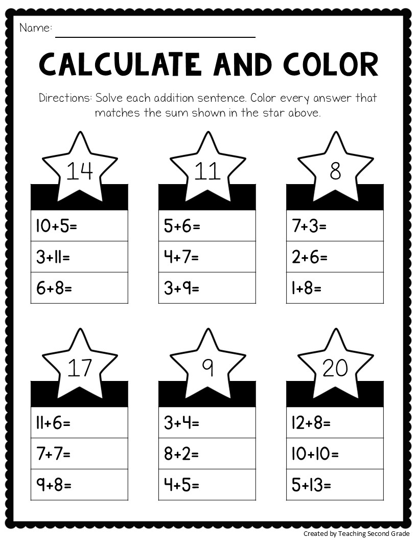 Addition Facts To 20 Worksheets Fun No Prep Math Worksheets For 1st 2nd Grade