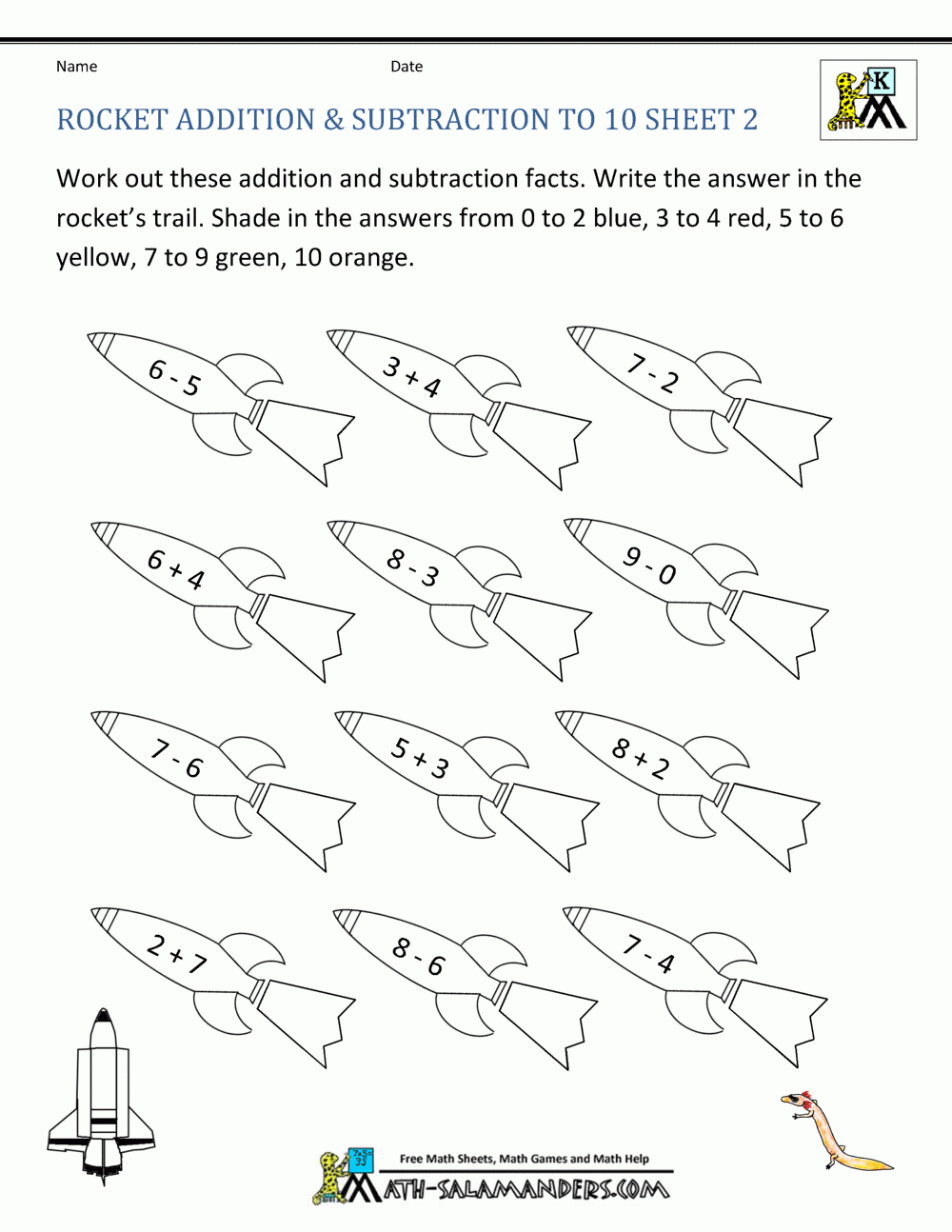 Kindergarten Math Color Worksheets