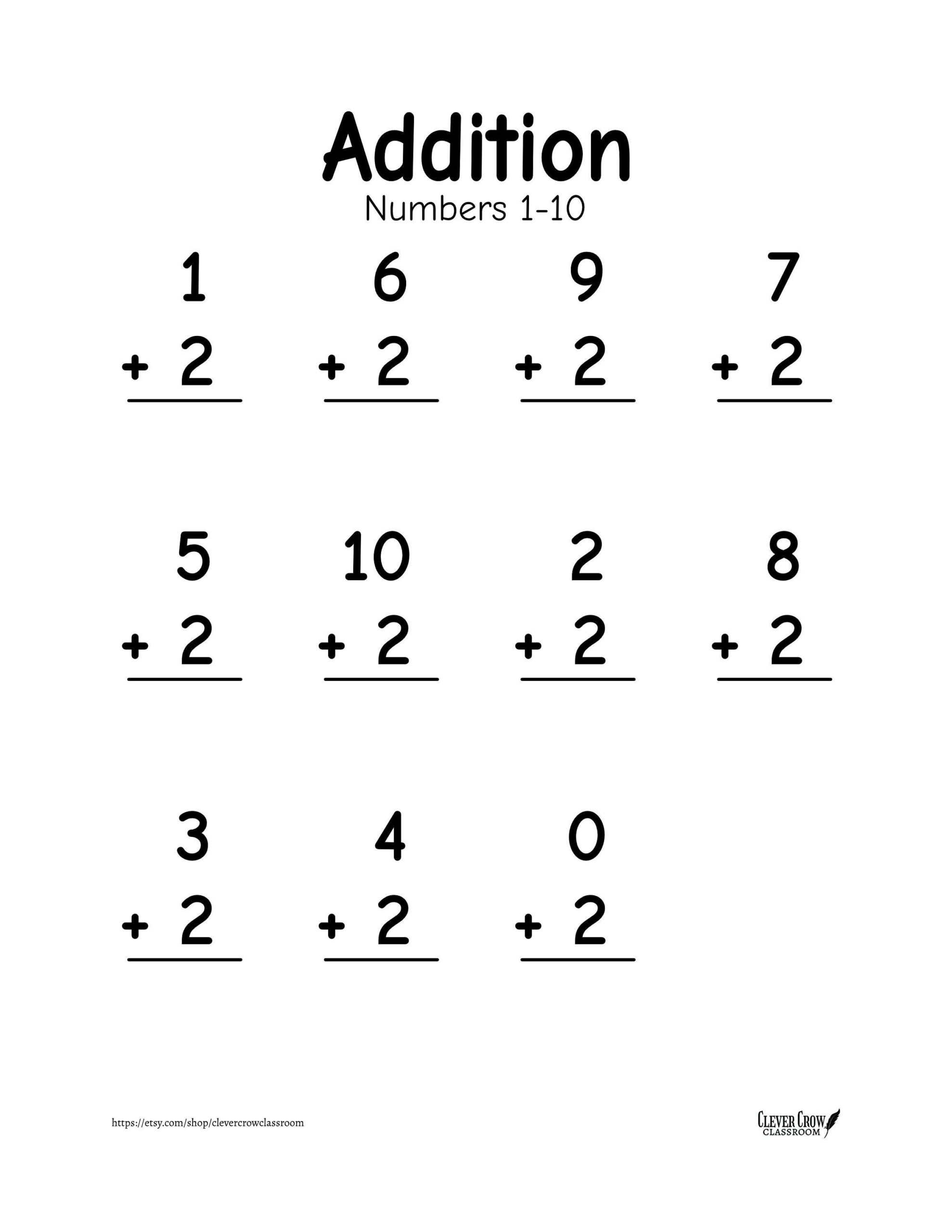 Addition Worksheets Numbers 1 10 20 Printable Worksheets Vertical And Horizontal Formats Preschool 1st Grade Math Etsy UK