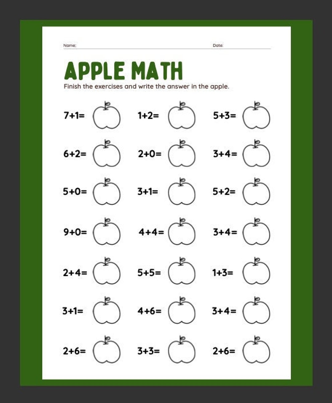 Apple Math Exercise Etsy