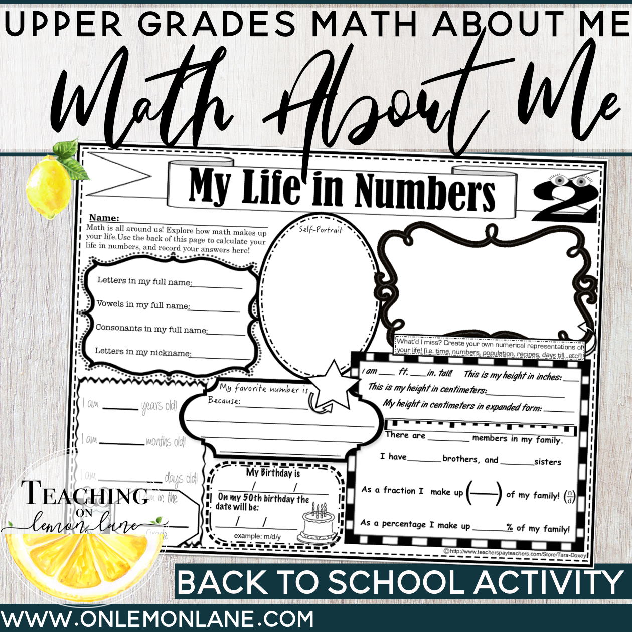 All About Me Math Worksheet