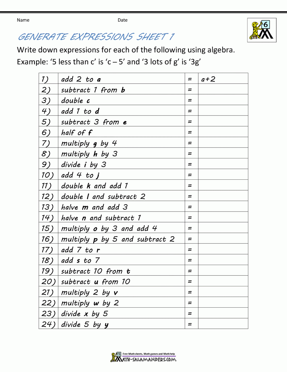 Basic Algebra Worksheets Worksheets Library