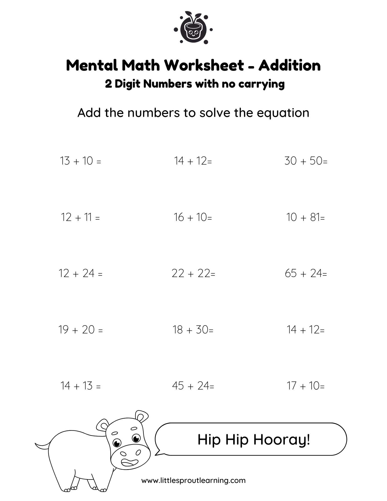 Best Two Digit Mental Math Worksheets Little Sprout Art 