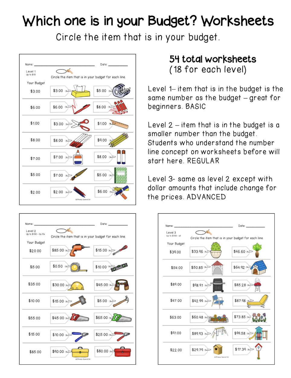 Life Skills Math Worksheets