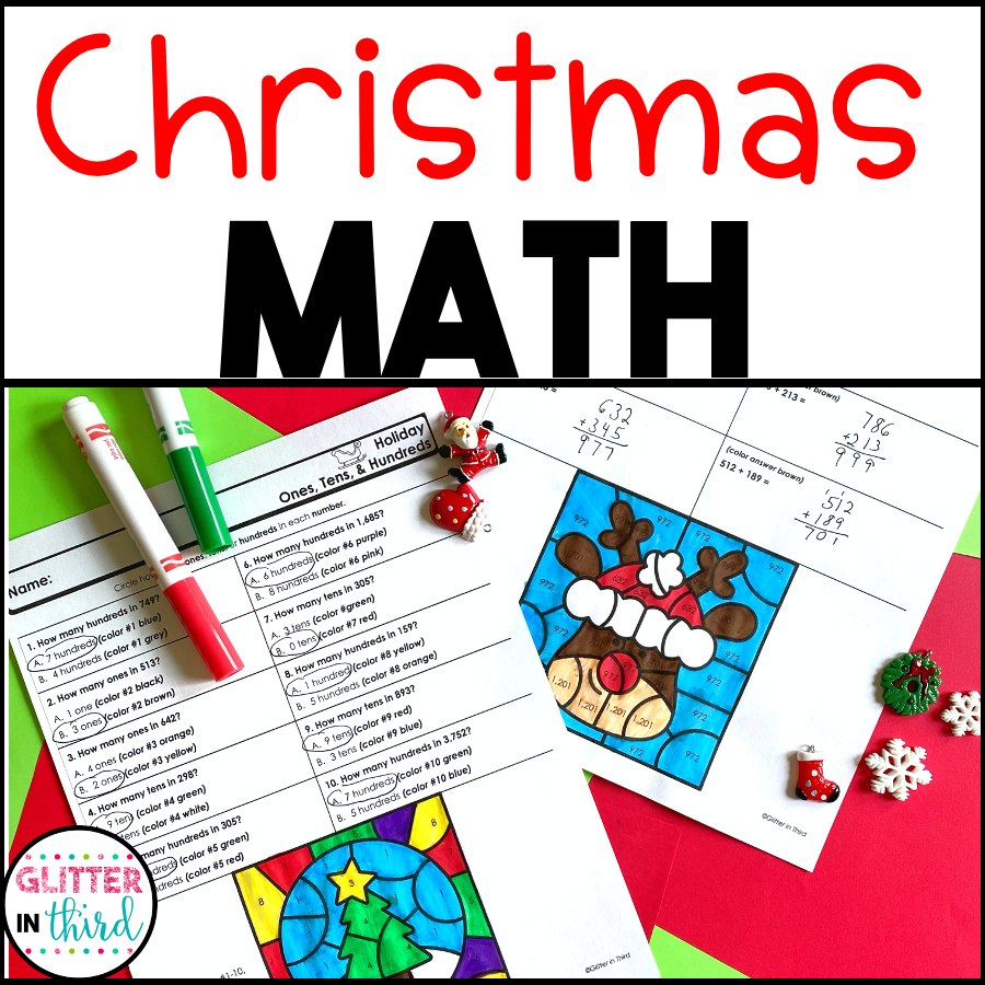 Christmas Math Worksheets No Prep Color By Number Glitter In Third