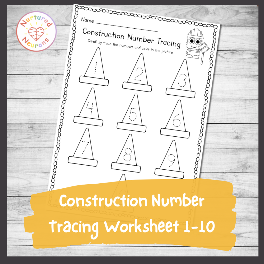 Construction Number Tracing Worksheet 1 10 Preschool Printable 