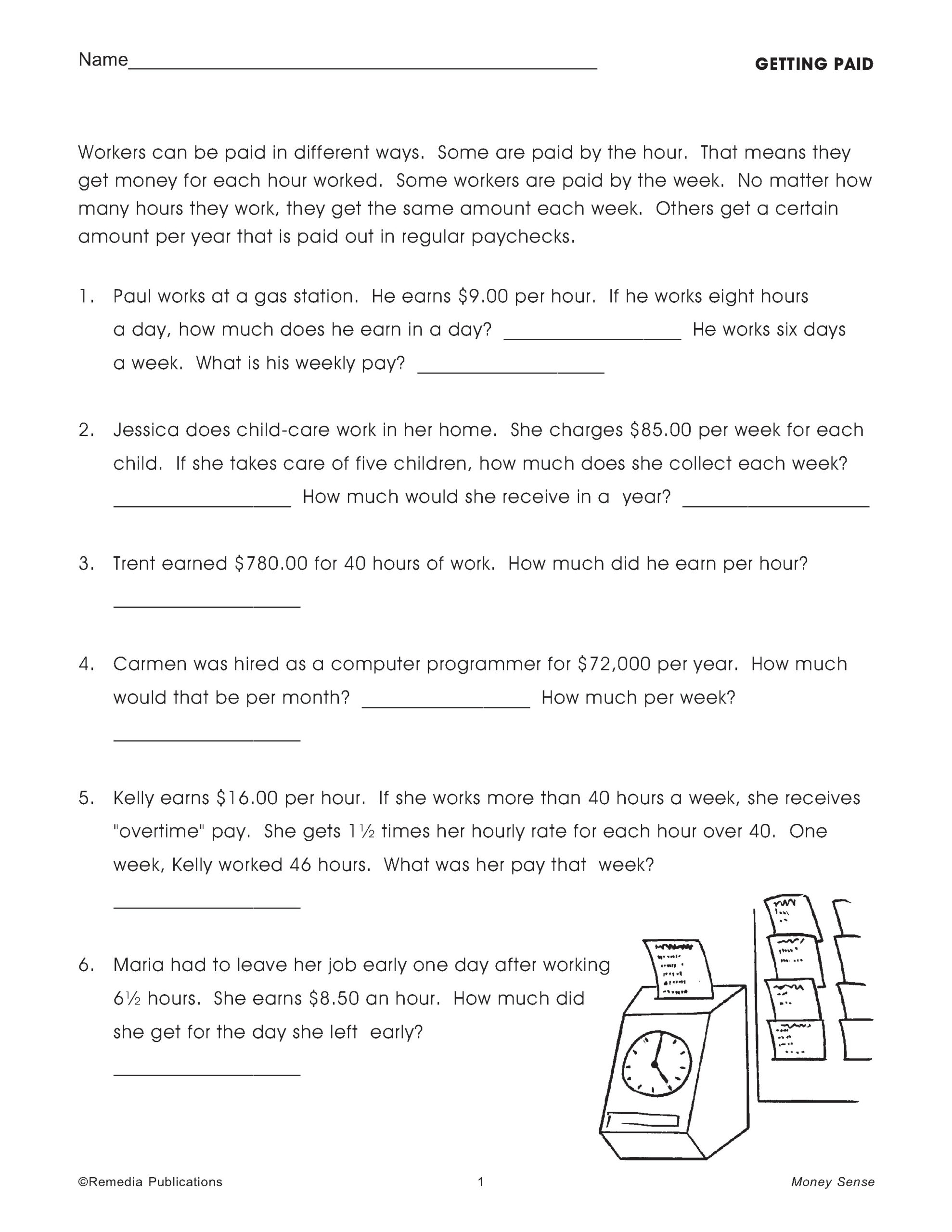 CONSUMER MATH Money Sense 170 Life Skills Math Word Problems