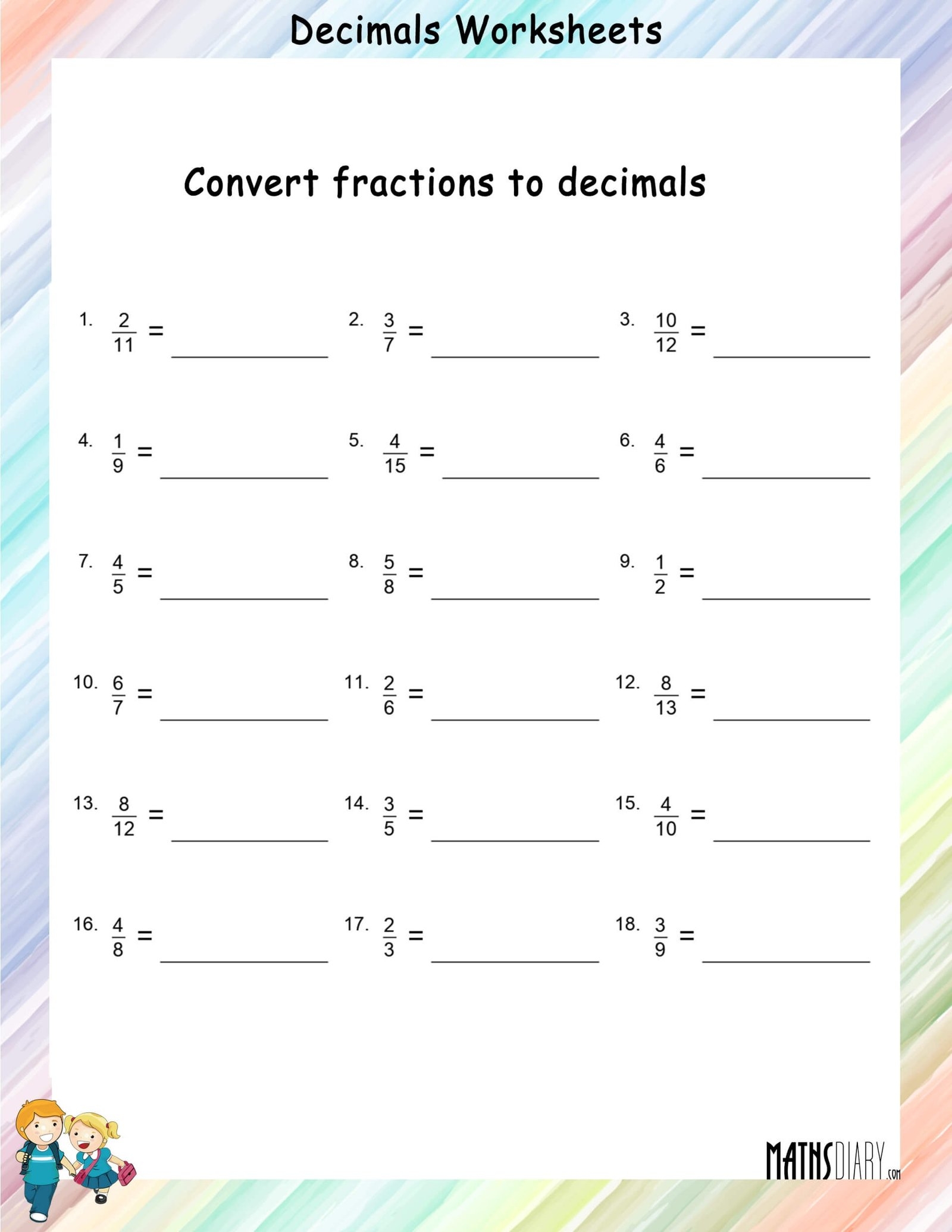 Convert Fractions To Decimals Worksheets Math Worksheets MathsDiary