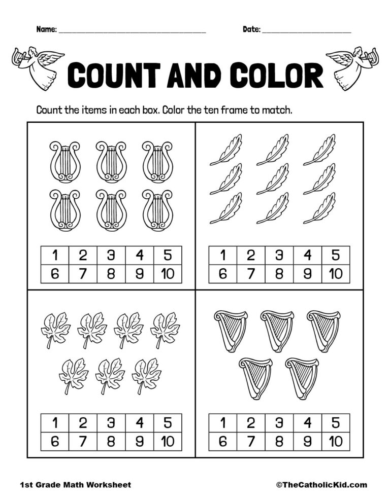 Count U0026 Color 1st Grade Math Worksheet Catholic TheCatholicKid