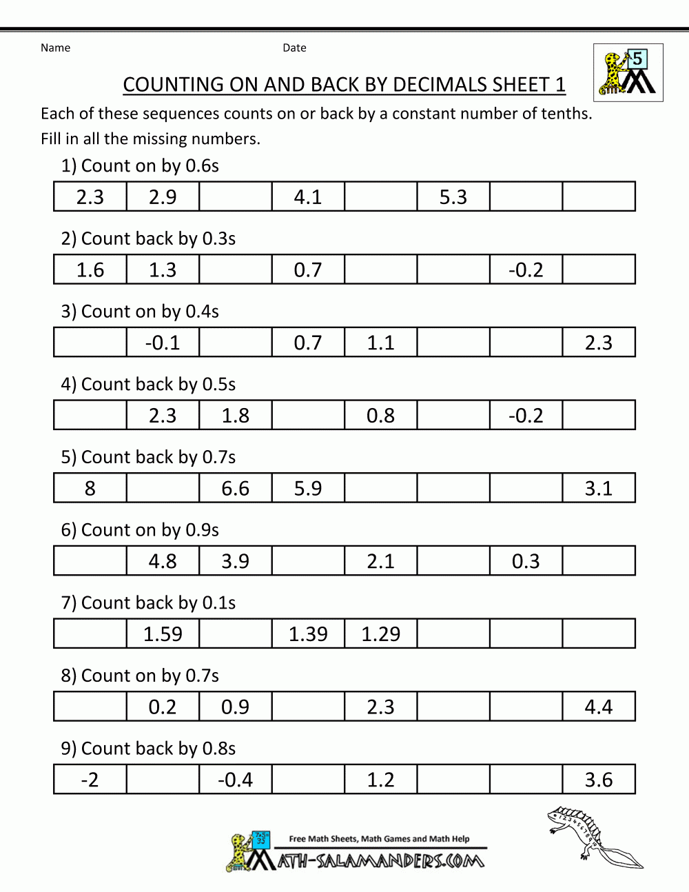 Counting By Decimals