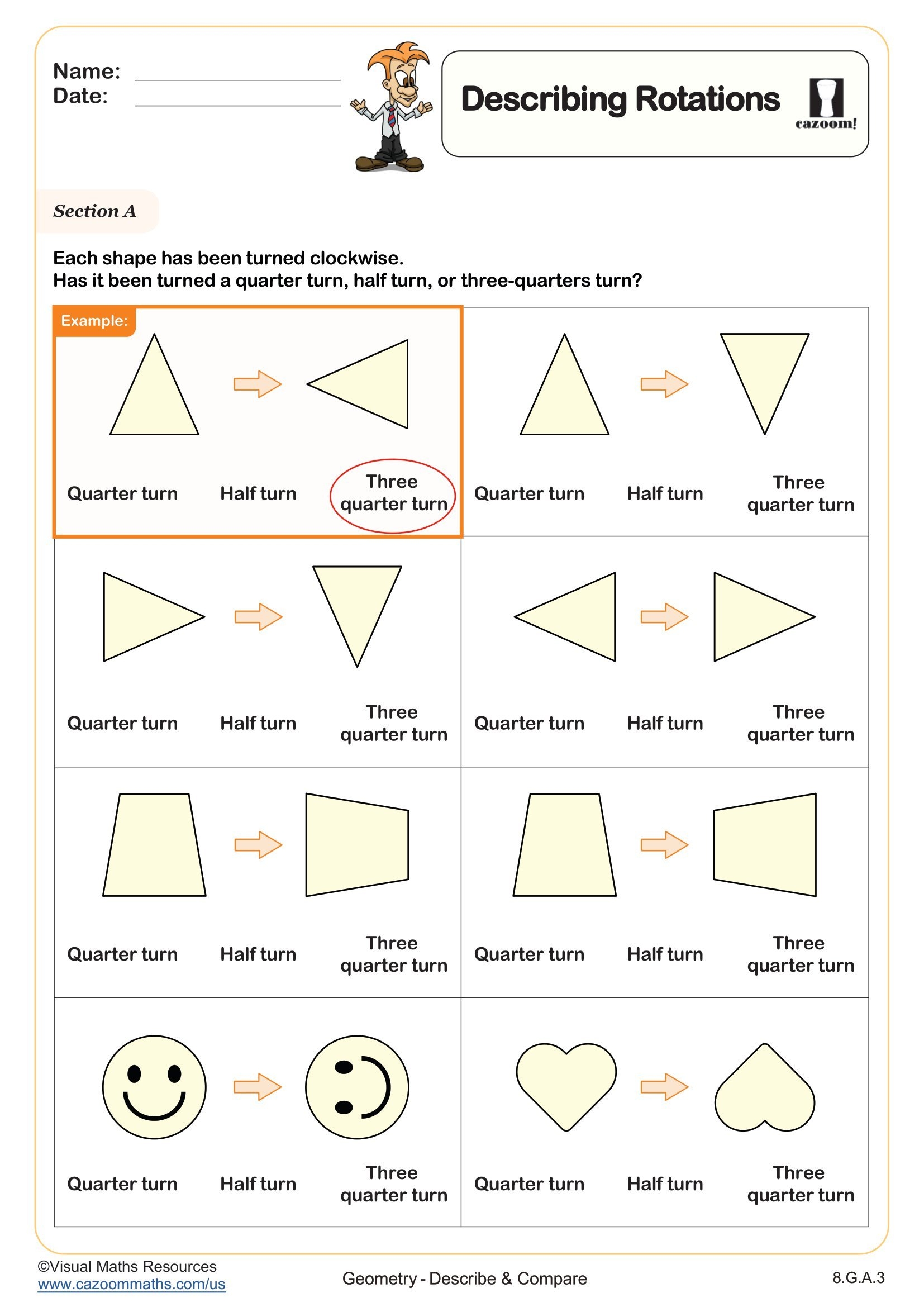 Describing Rotations Worksheet Printable PDF 8th Grade Geometry Worksheet
