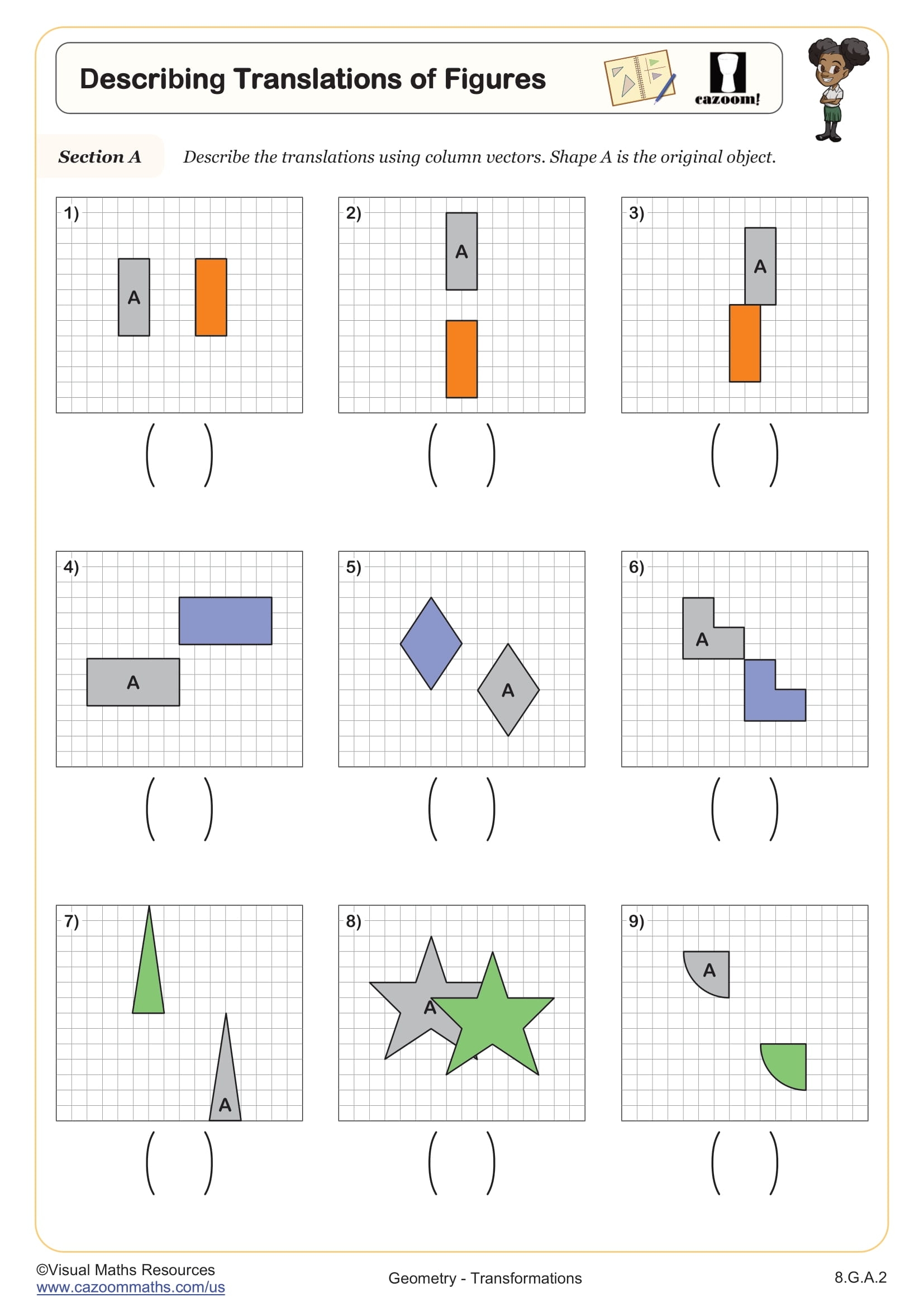 Describing Translations Of Figures Worksheet PDF Printable 
