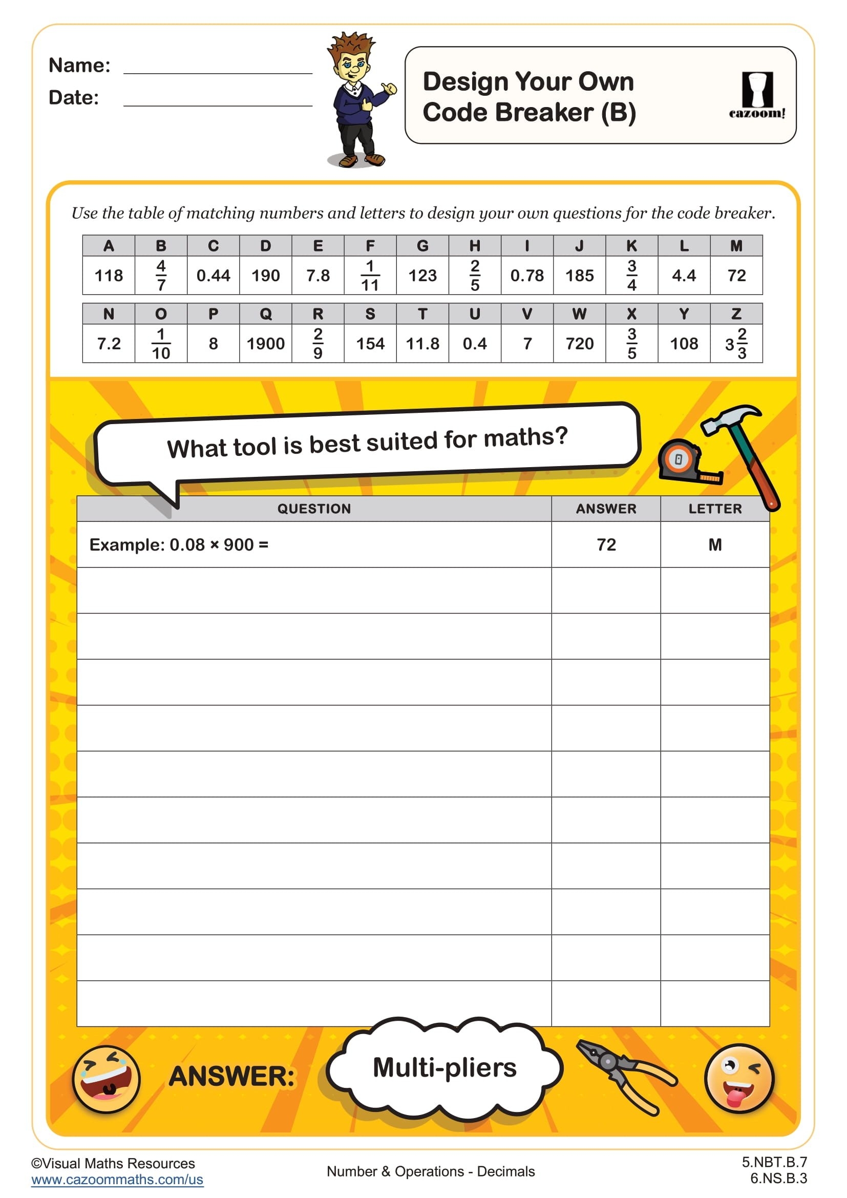 Design Your Own Code Breaker B Worksheet Fun And Engaging 5th Grade And 6th Grade Number U0026 Operations Worksheet
