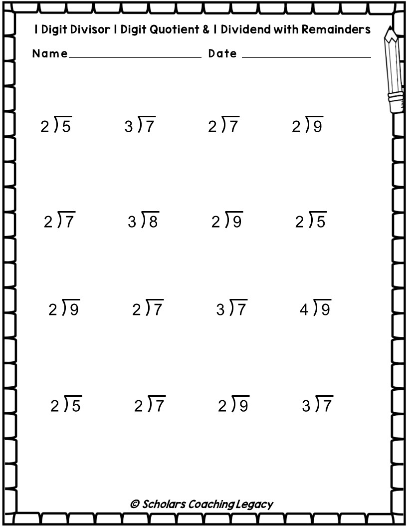 Division With 1 Digits Divisor 1 Quotient U0026 1 Dividend With Remainders Worksheets Math Problems Made By Teachers
