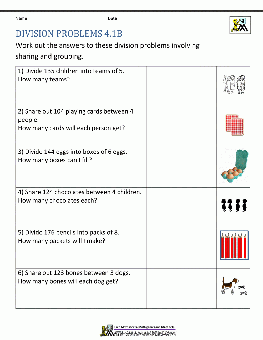 4th Grade Math Worksheets Division