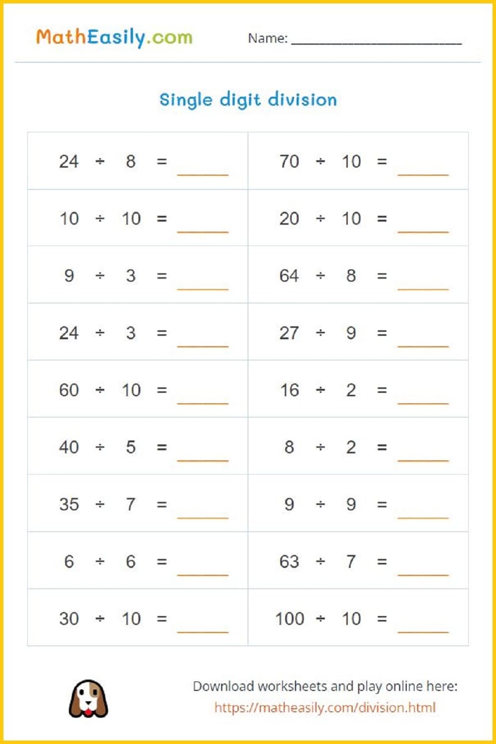 Math Division Worksheets