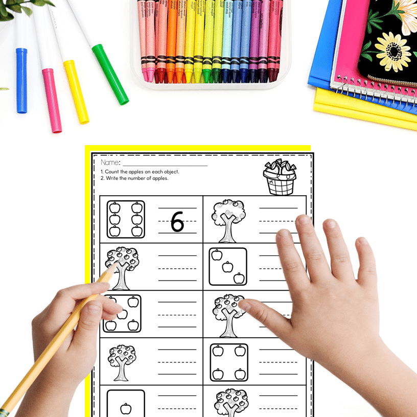 Dollar Deal Worksheets Back To School Apple Math Skills W Counting U0026 Shapes Mrs Wills Kindergarten
