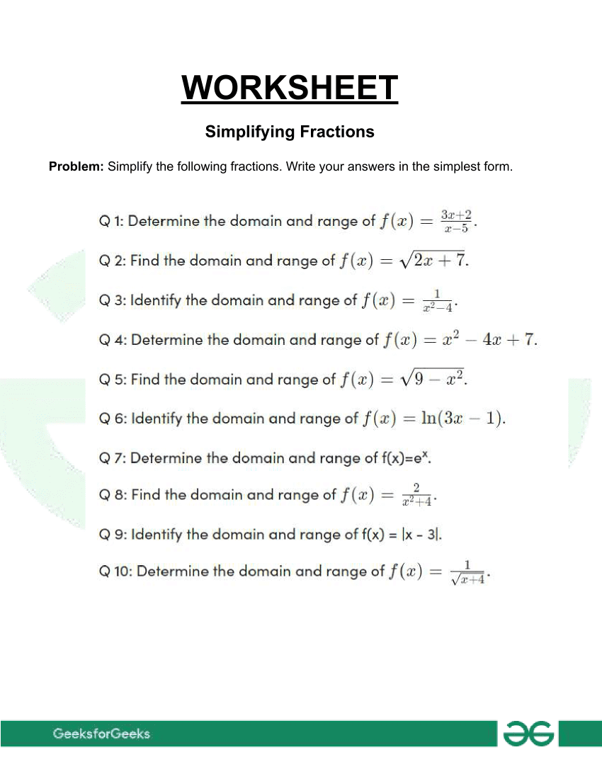 Domain And Range Worksheet GeeksforGeeks