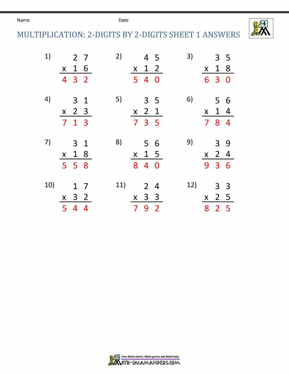 Double Digit Math Worksheet