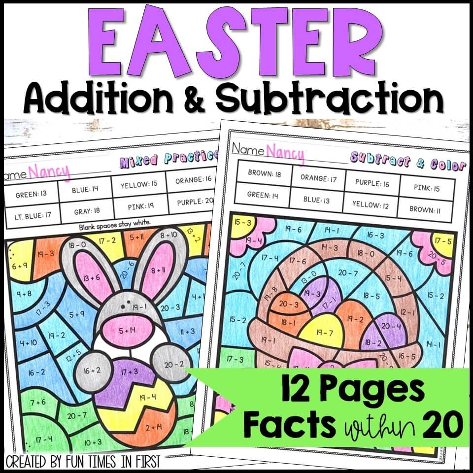 Easter Color By Code Math Worksheets Addition U0026 Subtraction To 