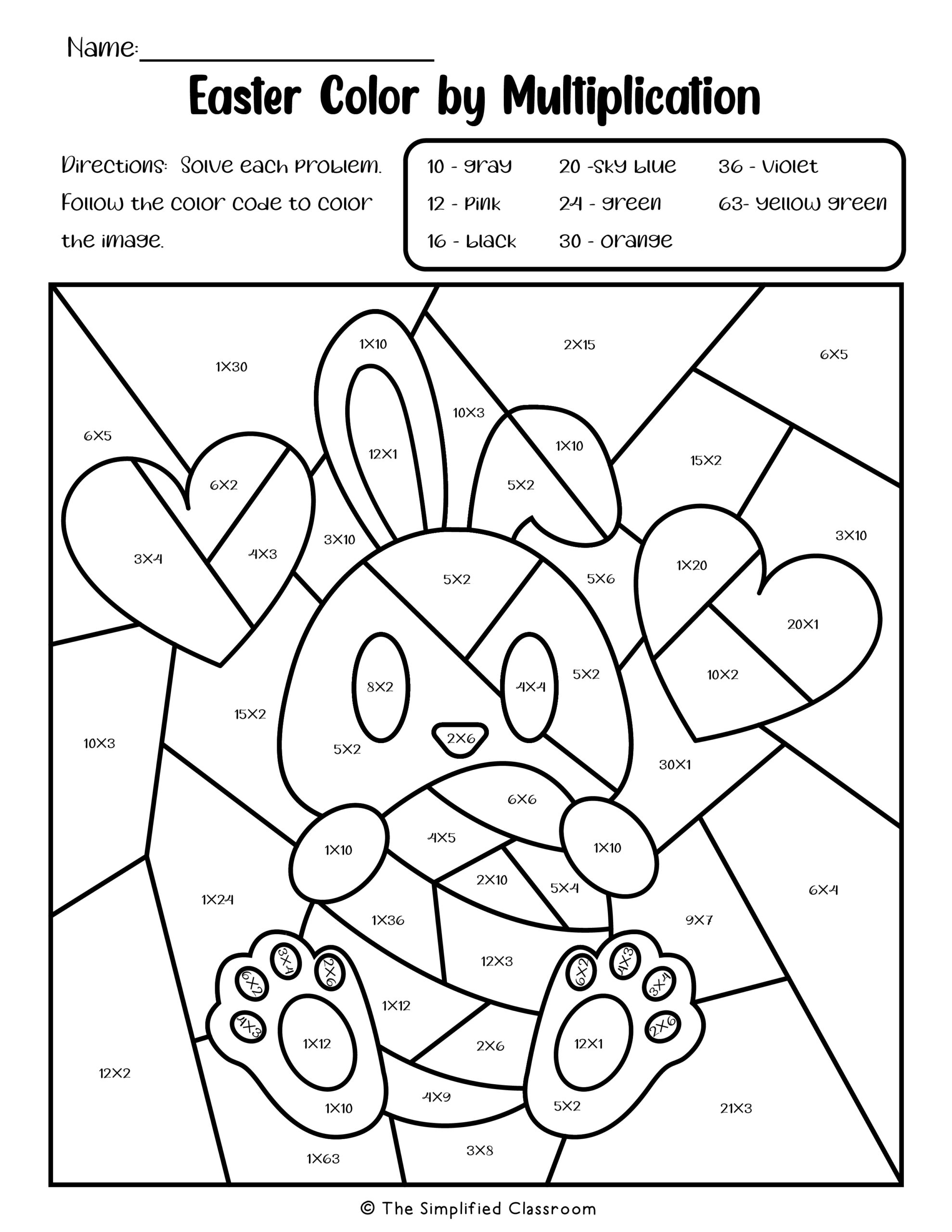 Easter Color By Code Multiplication Worksheets For 2nd 3rd The 