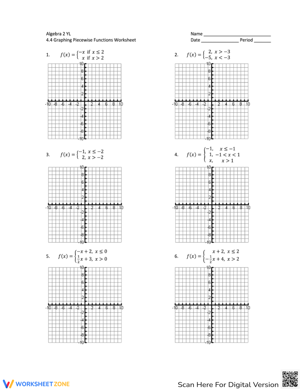 Evaluating Piecewise Functions Worksheets 2025