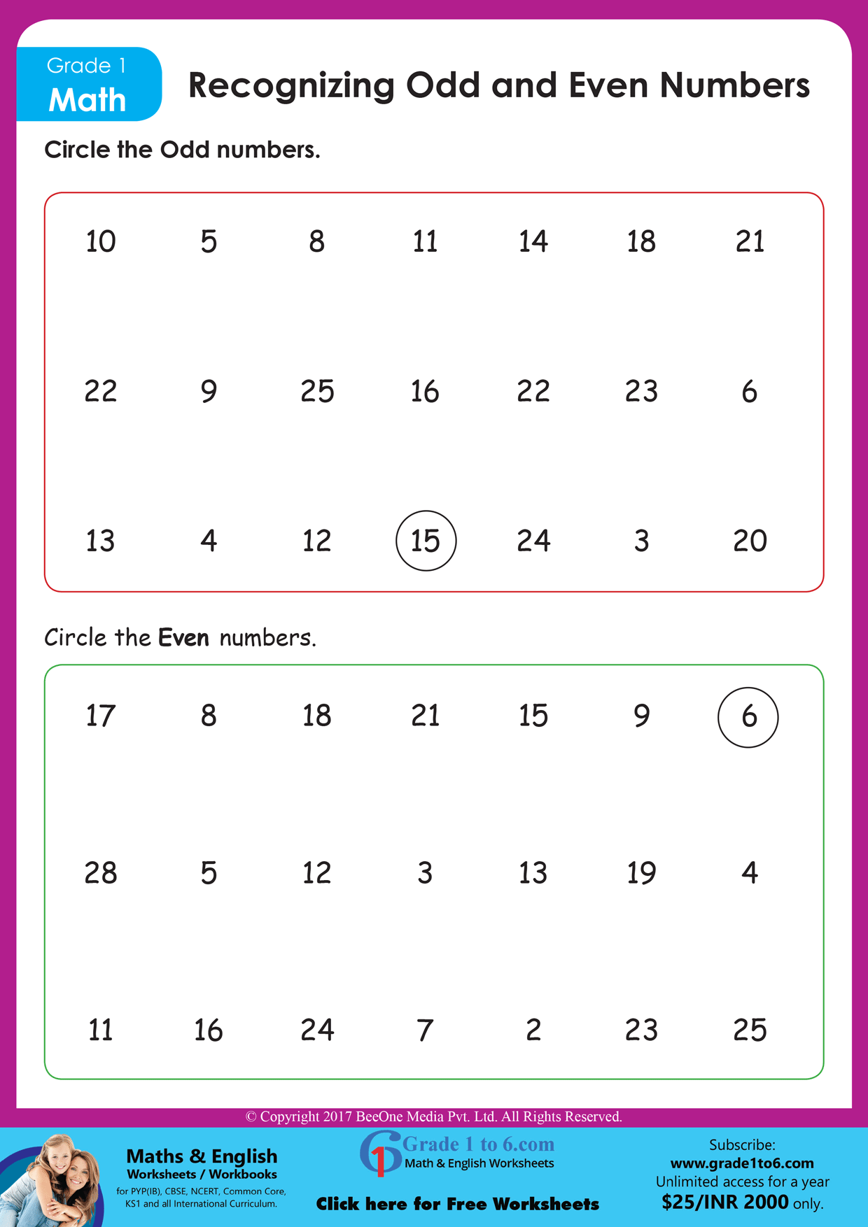 Odd Even Math Worksheets