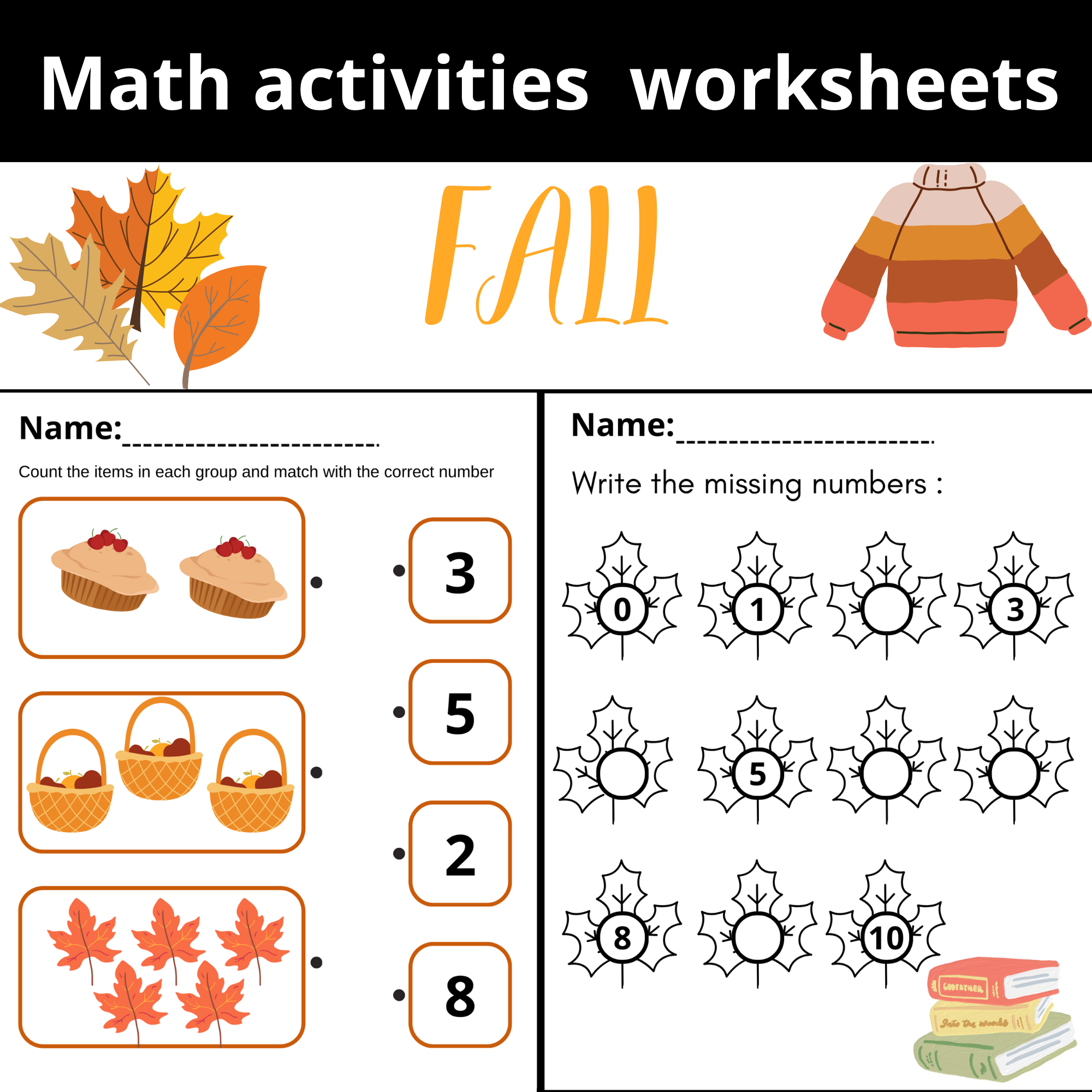 Fall Math Activities Worksheets Toddlers kindergarten Autumn 