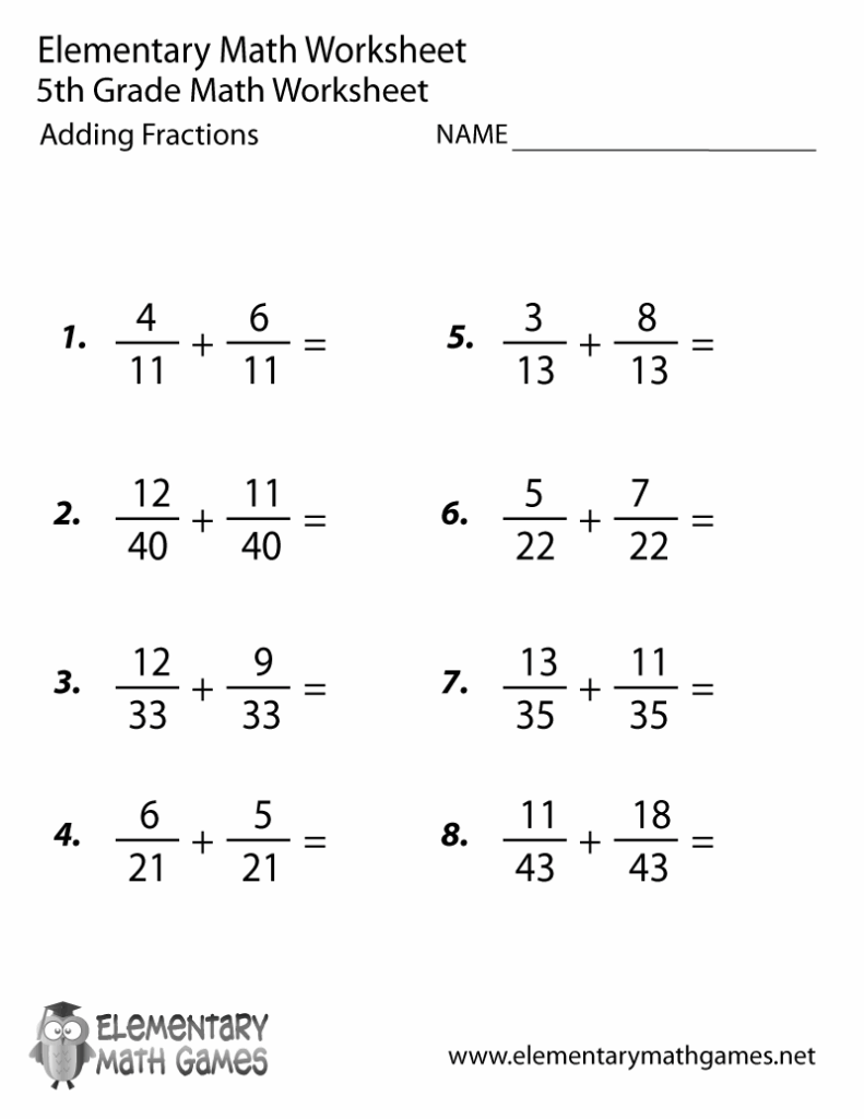 5th Grade Math Worksheets Fractions