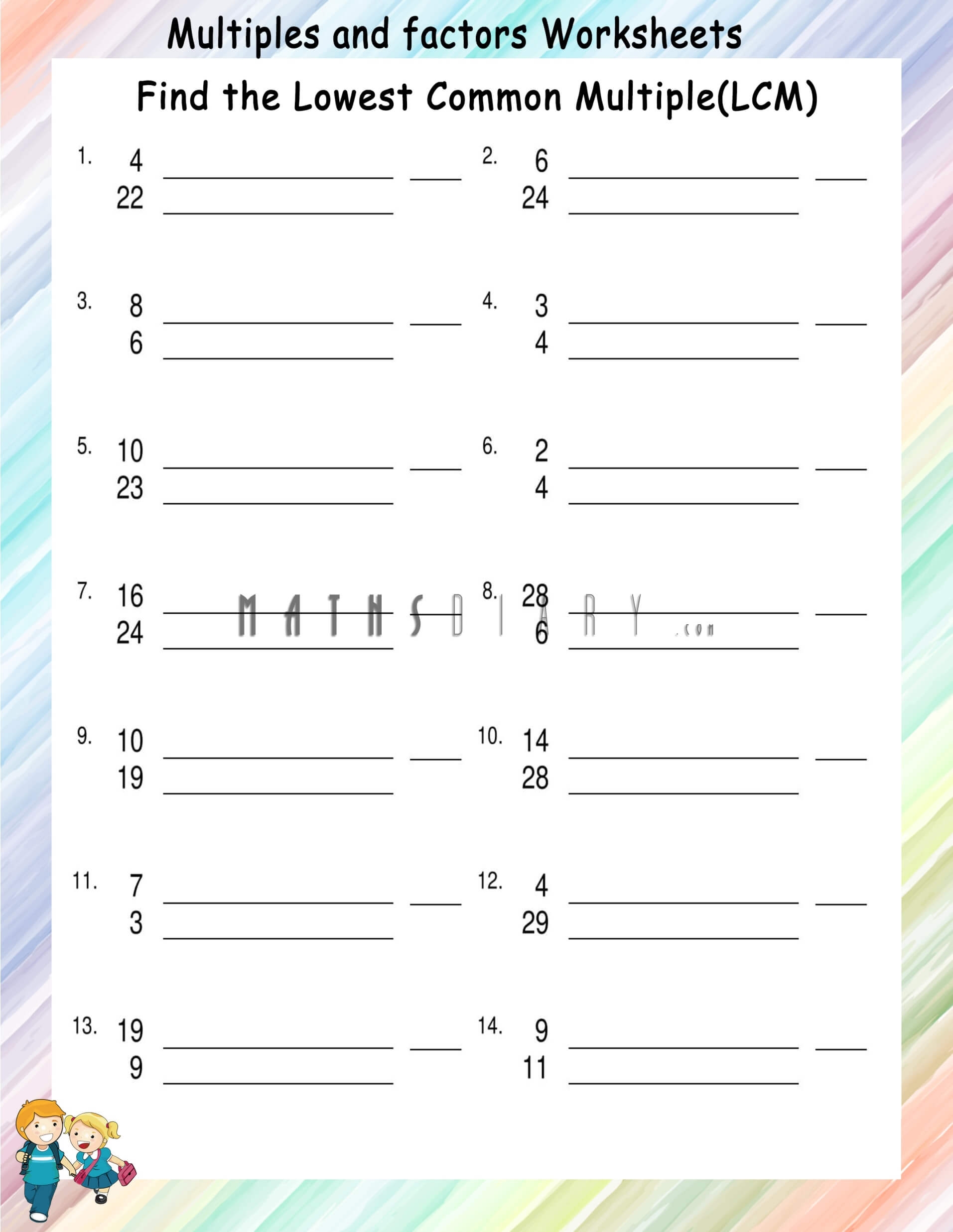 Finding Lowest Common Multiples Worksheets Math Worksheets Worksheets Library