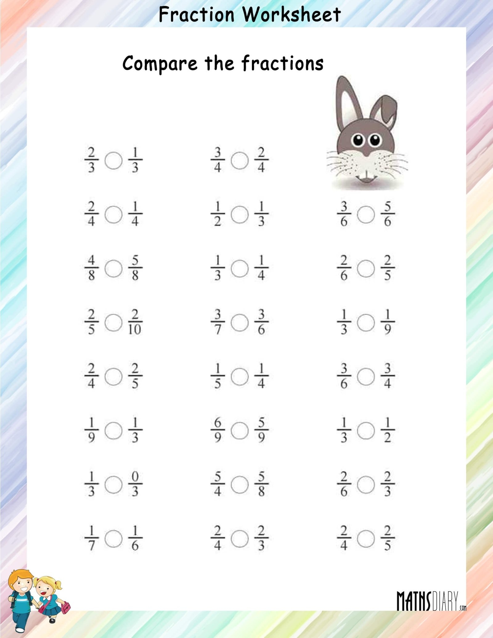 Fraction Comparison Of Fractions Worksheets Math Worksheets MathsDiary