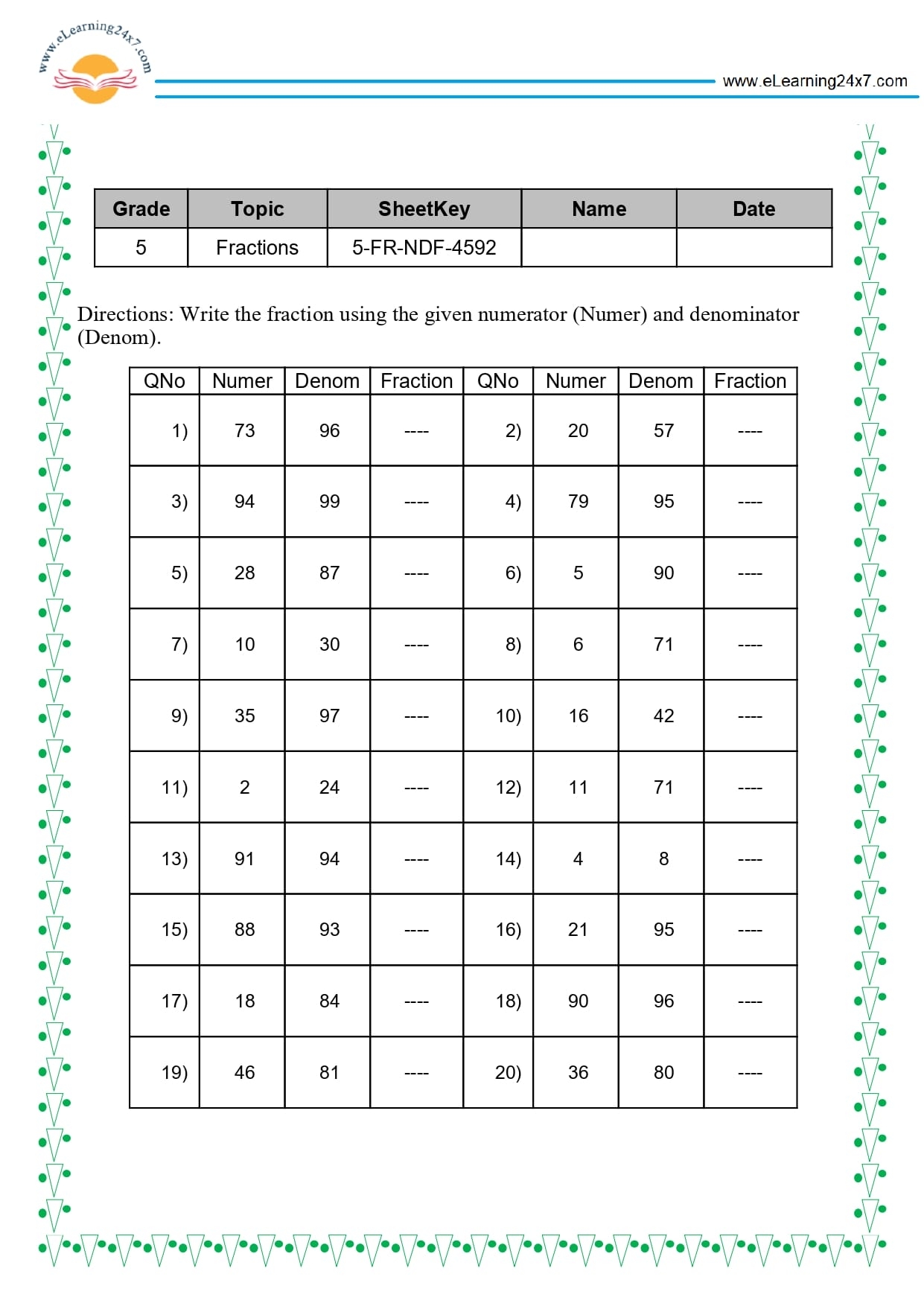 Fraction From Numerator U0026 Denominator Www eLearning24x7