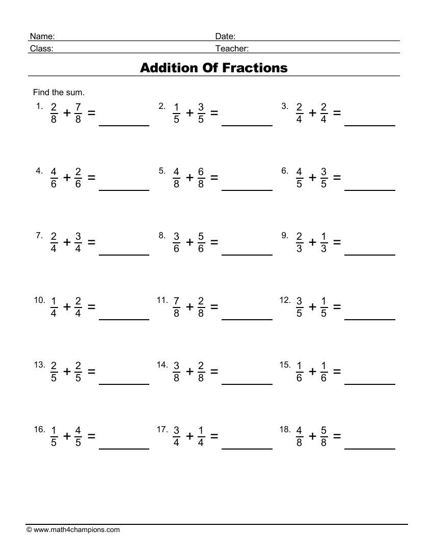 Free Math Fraction Worksheets