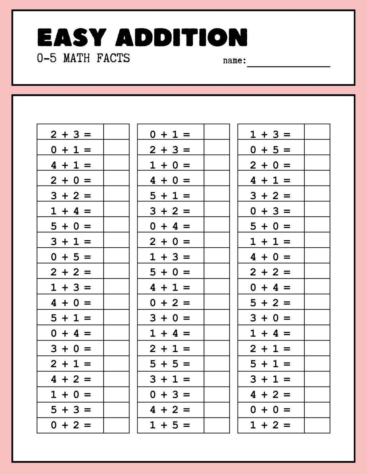 1st Grade Math Facts Worksheets