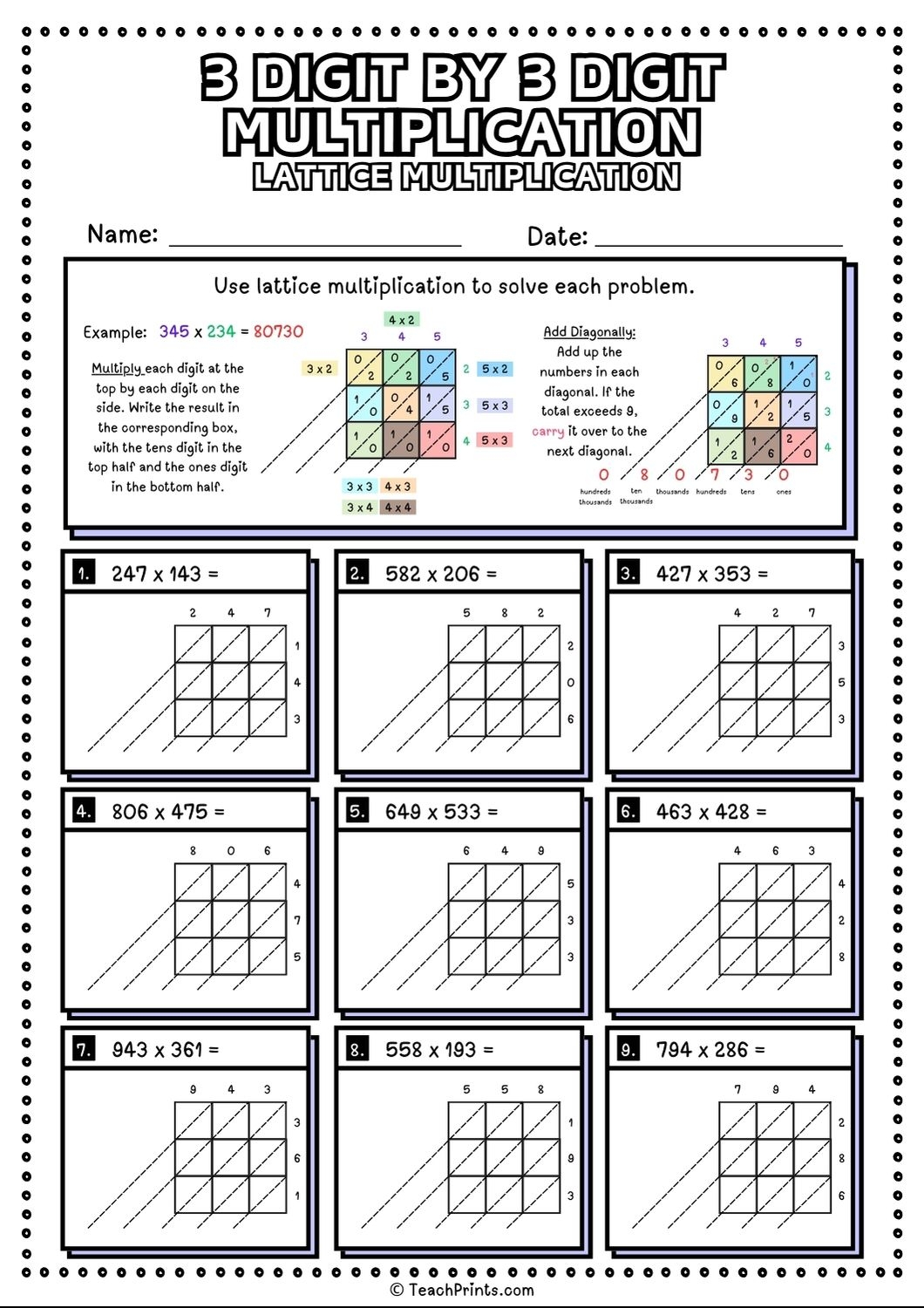 Free 3 Digit By 3 Digit Multiplication Worksheets Teach Prints