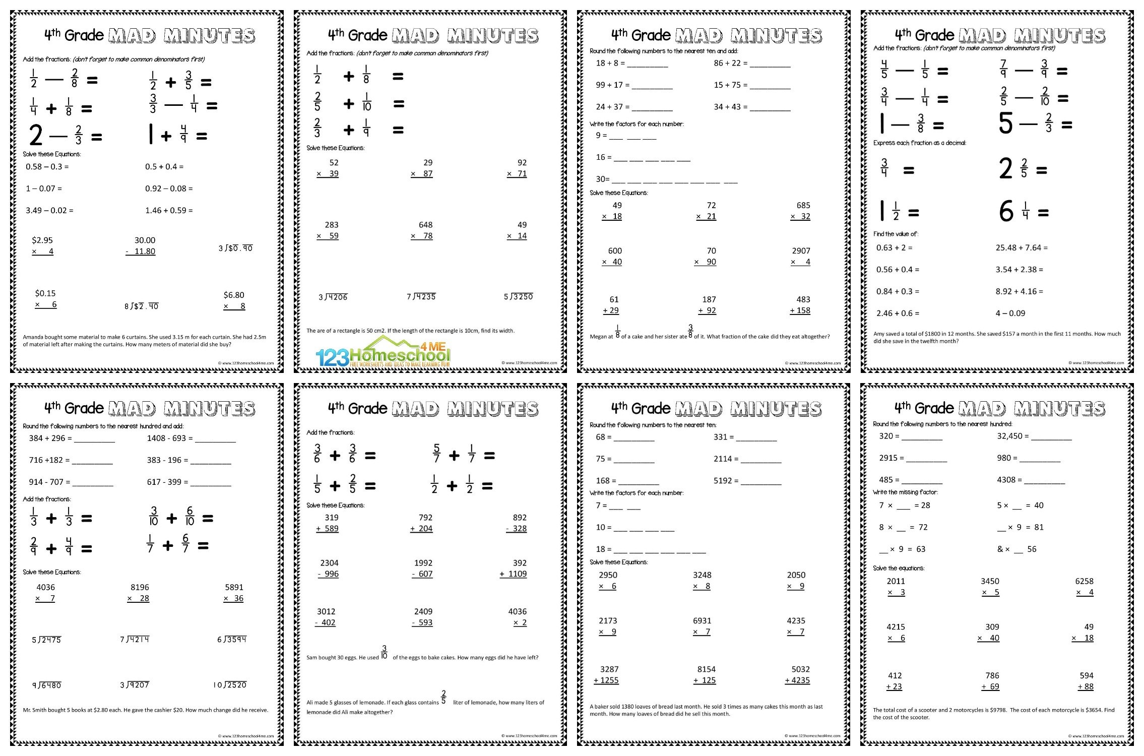 Free Math Worksheets 4th Grade