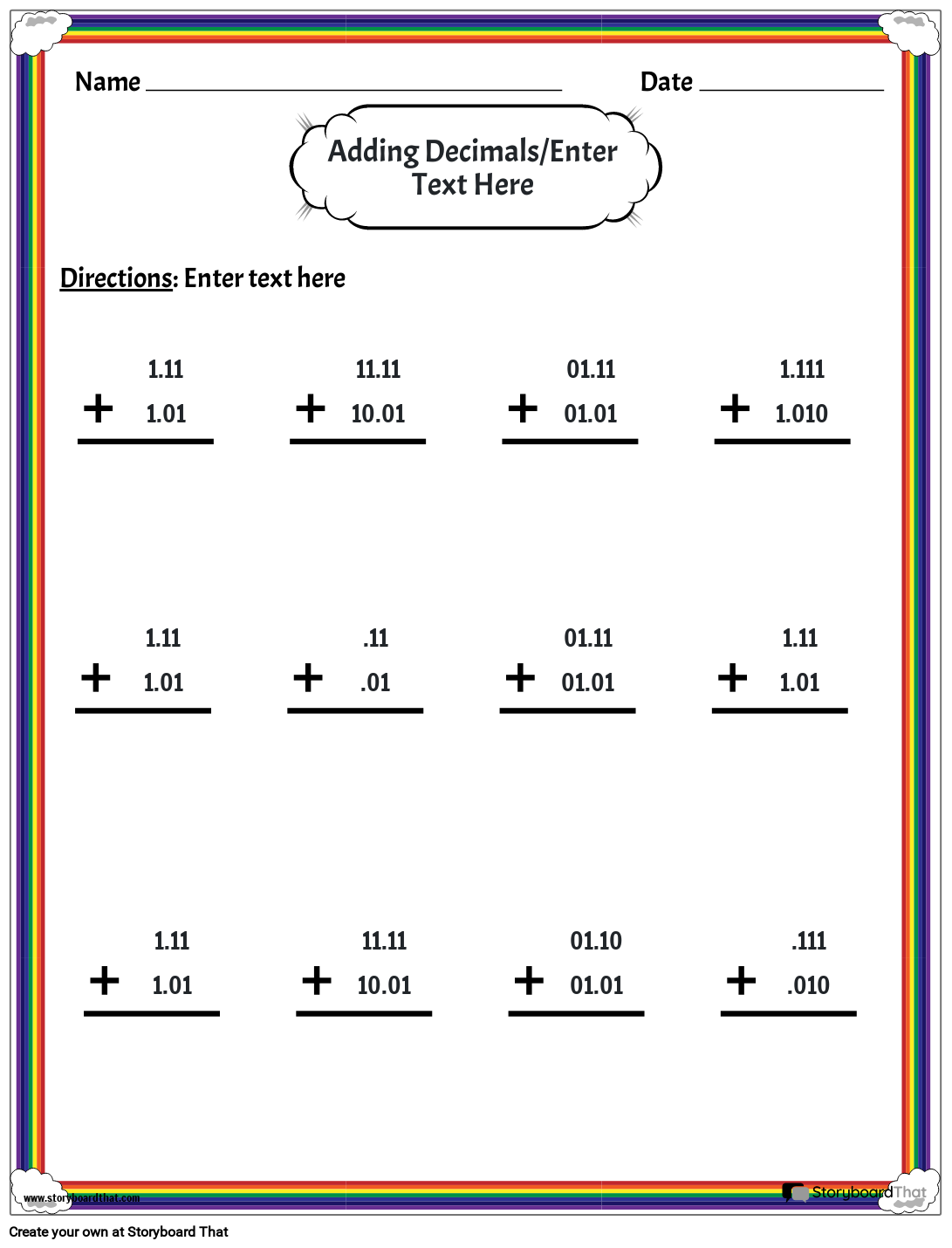Decimal Math Worksheets