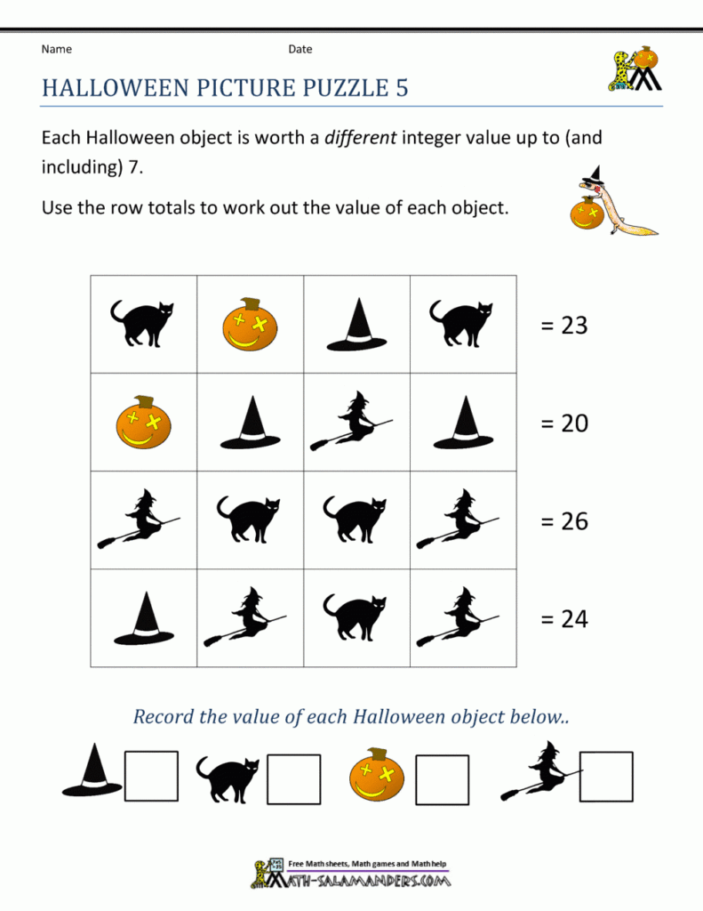 Halloween Math Worksheets 4th Grade