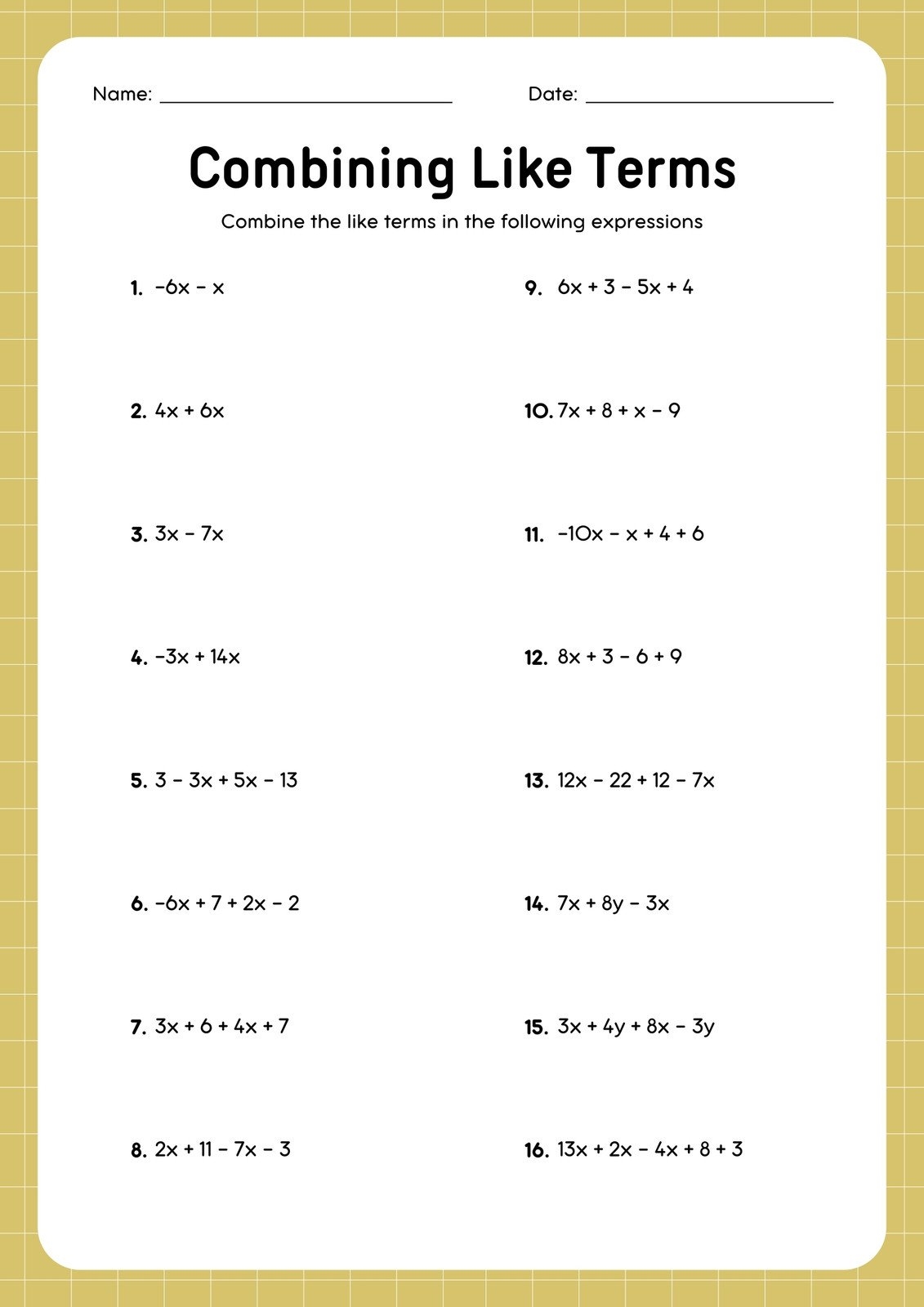 Middle School 8th Math Worksheets