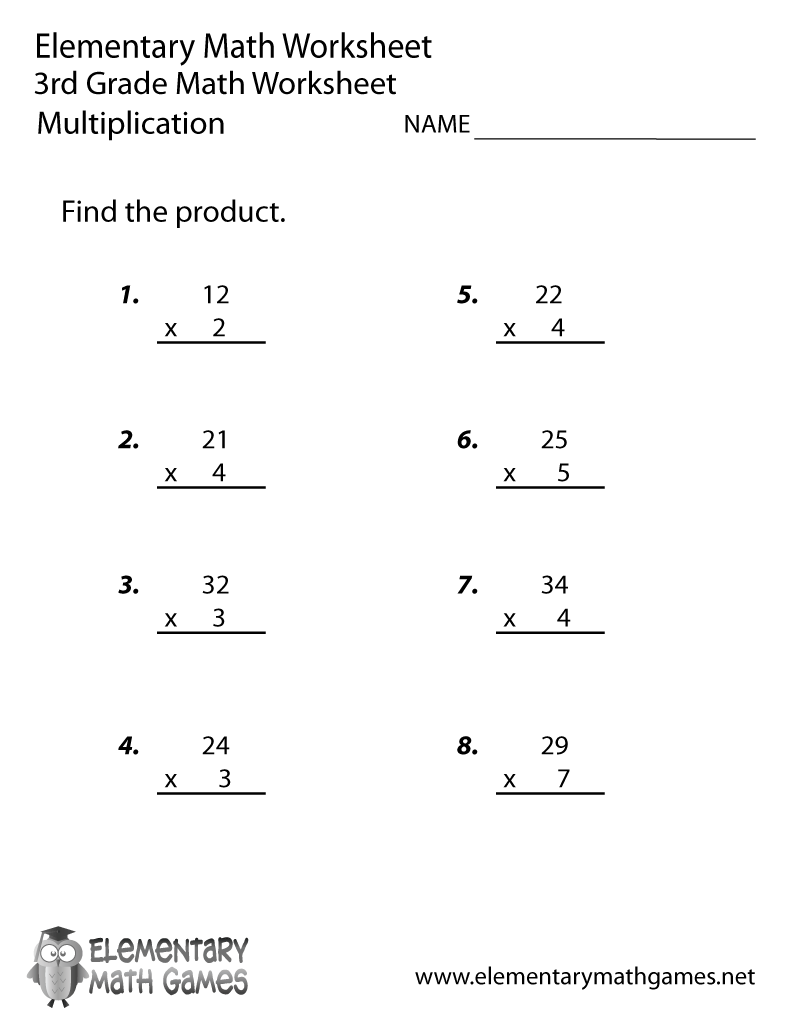 Math Worksheets For 3rd Grade Multiplication