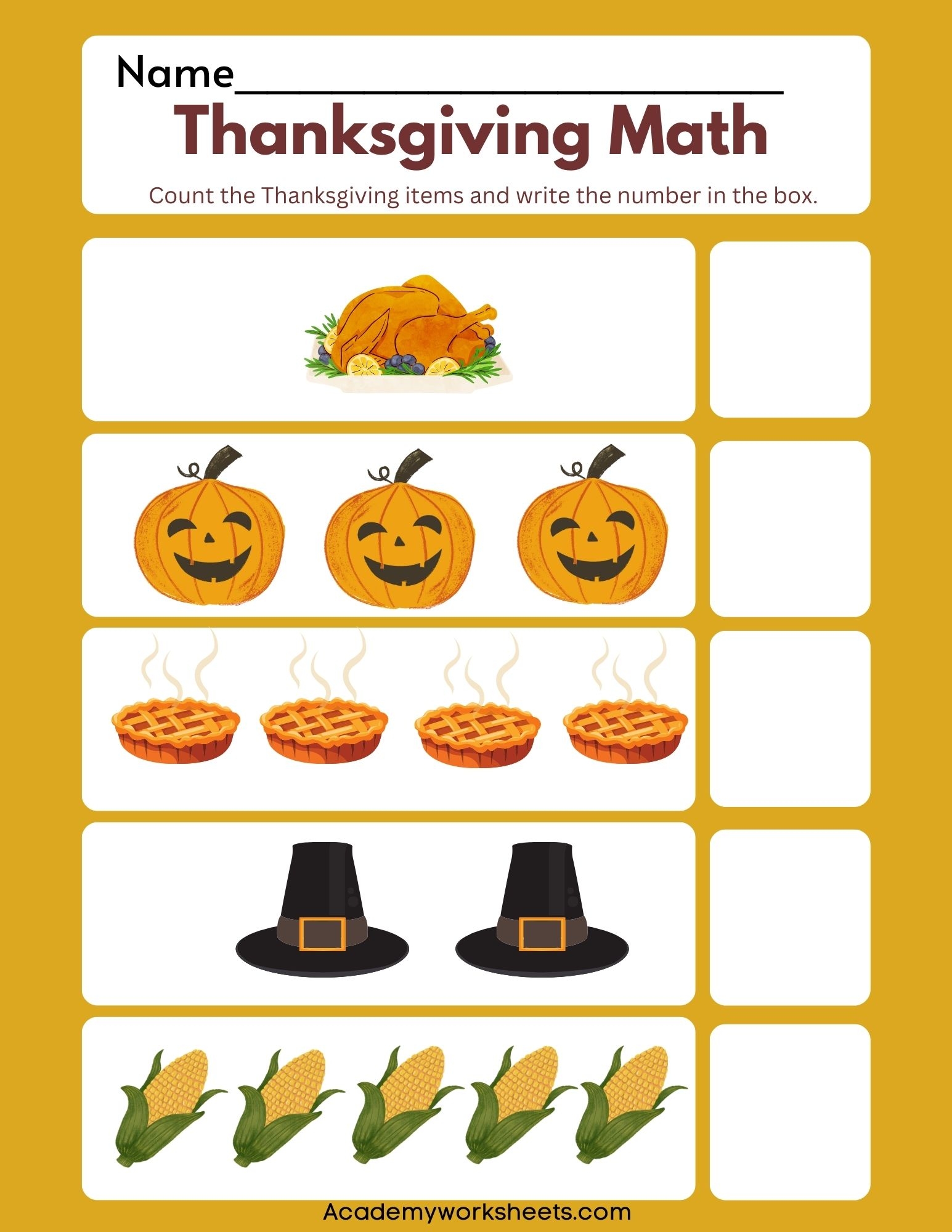Free Thanksgiving Math Worksheets