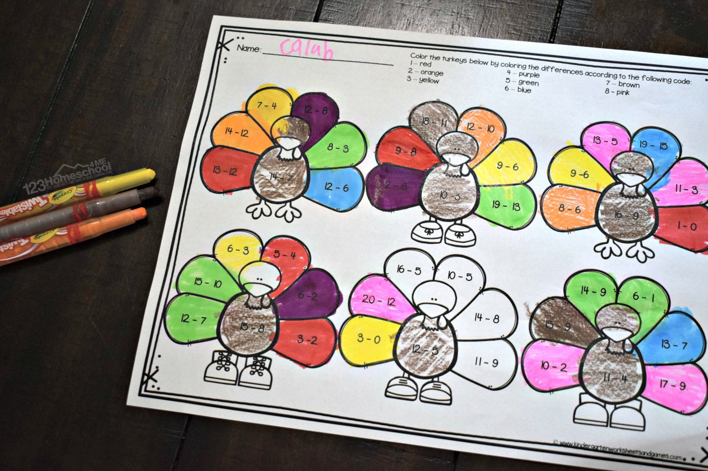 FREE Turkey Subtraction Thanksgiving Math Worksheets