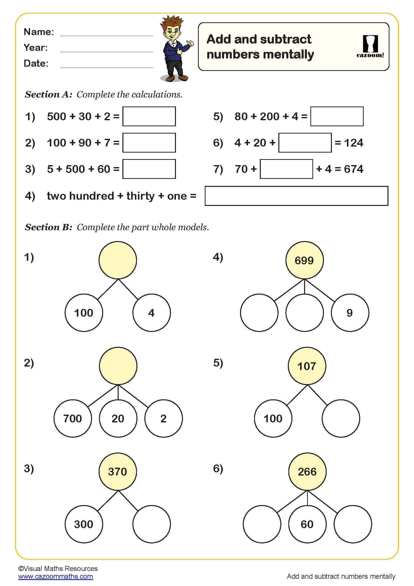 Worksheet Maths Year 3