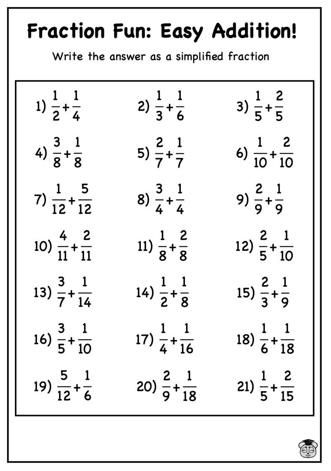 Fun Fraction Addition Practice For Kids 7 11 Educational Math Worksheets Primary School Learning Activities Homeschooling Resources Etsy