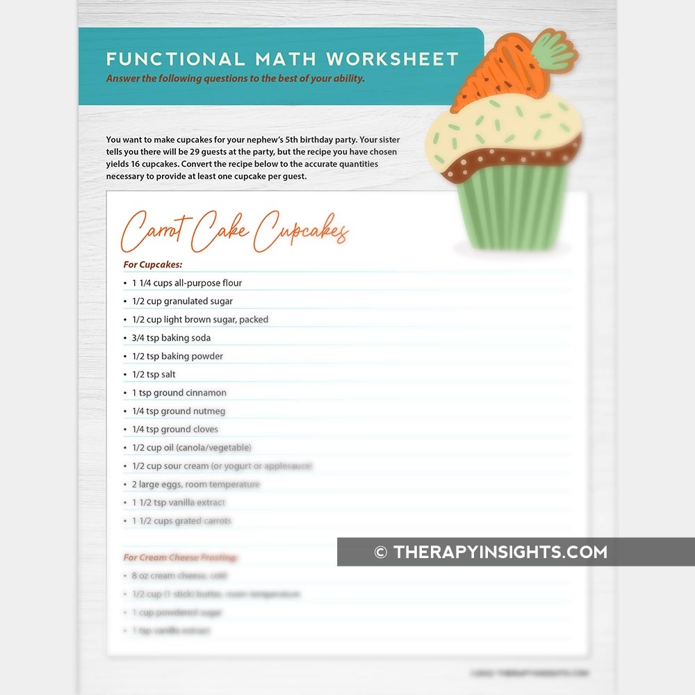 Functional Math Worksheet Adult And Pediatric Printable 