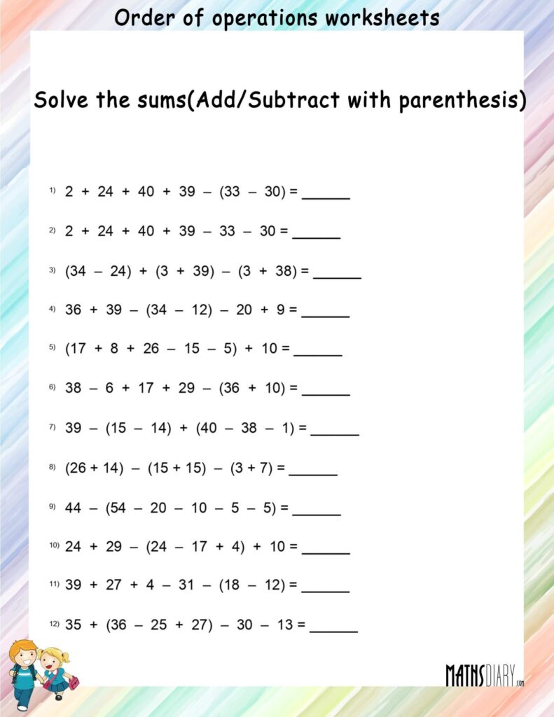 Order Of Operations Math Worksheet