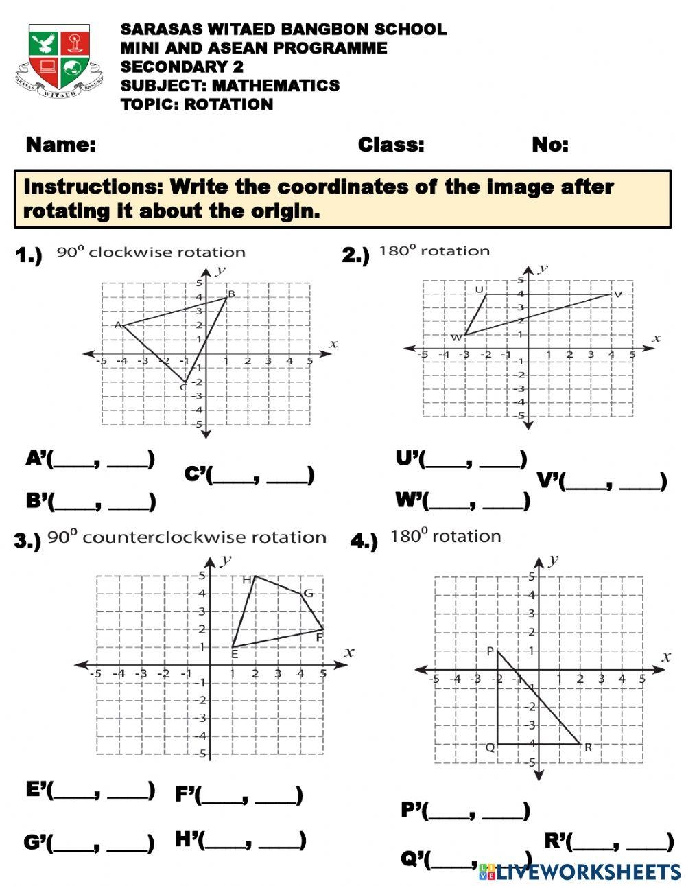 Geometric Transformation Rotation Worksheet Live Worksheets Worksheets Library