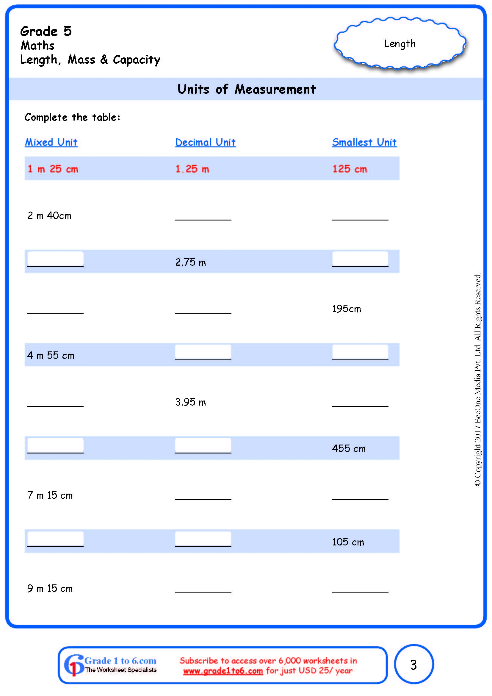 Math Measurement Worksheets